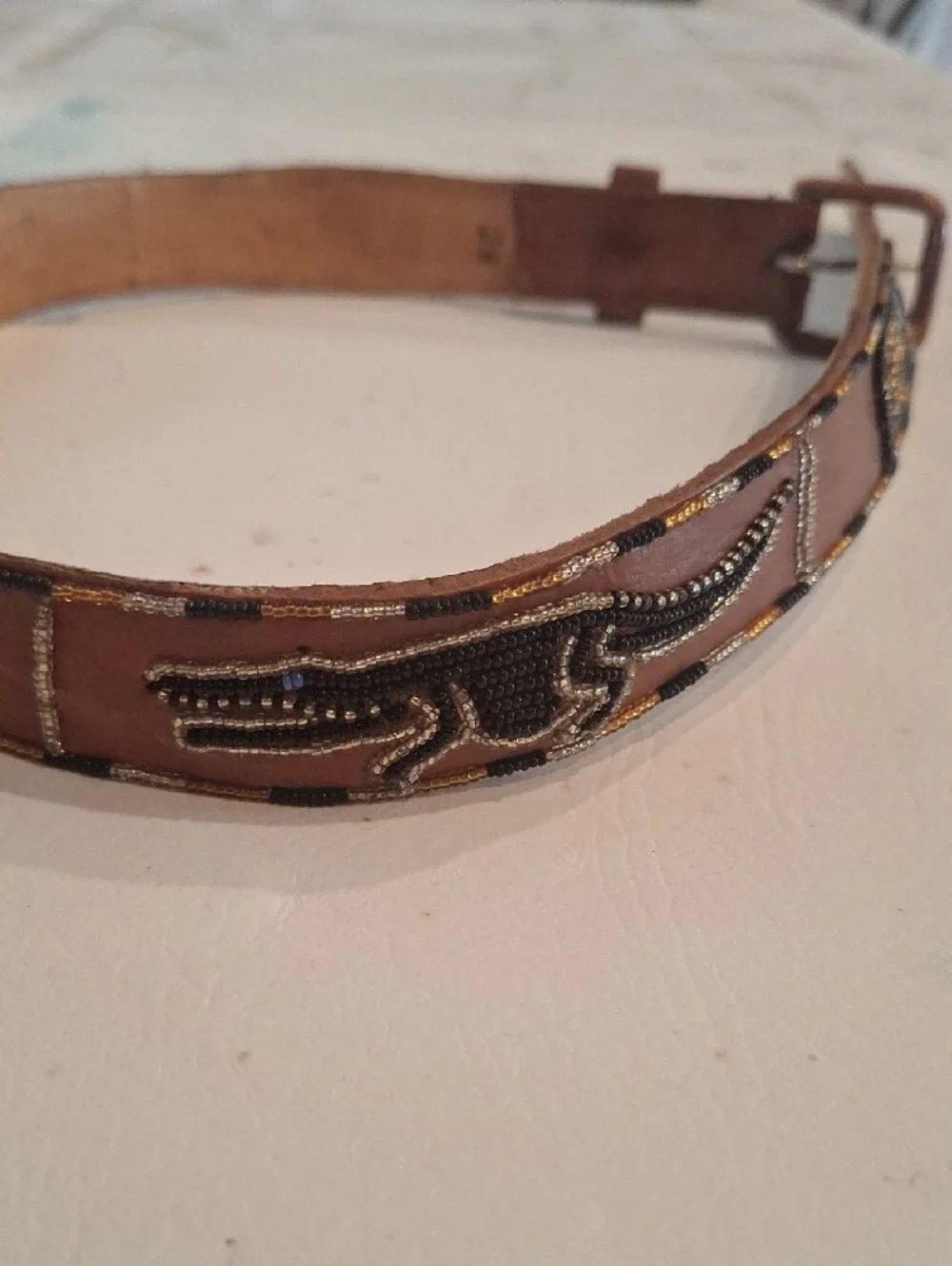 Brown Beaded Elephant Leather Belt - Women's Accessory